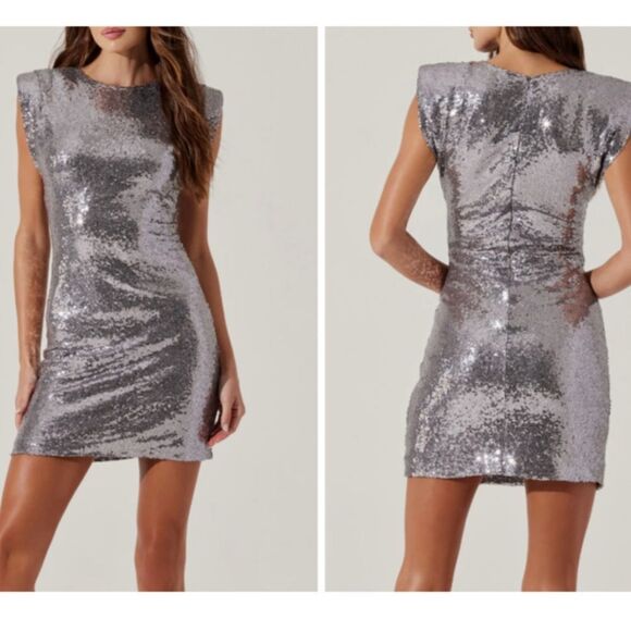 ASTR the Label Structured Padded Silver Gray Sequin Mini Cocktail Dress| XS - Picture 1 of 9